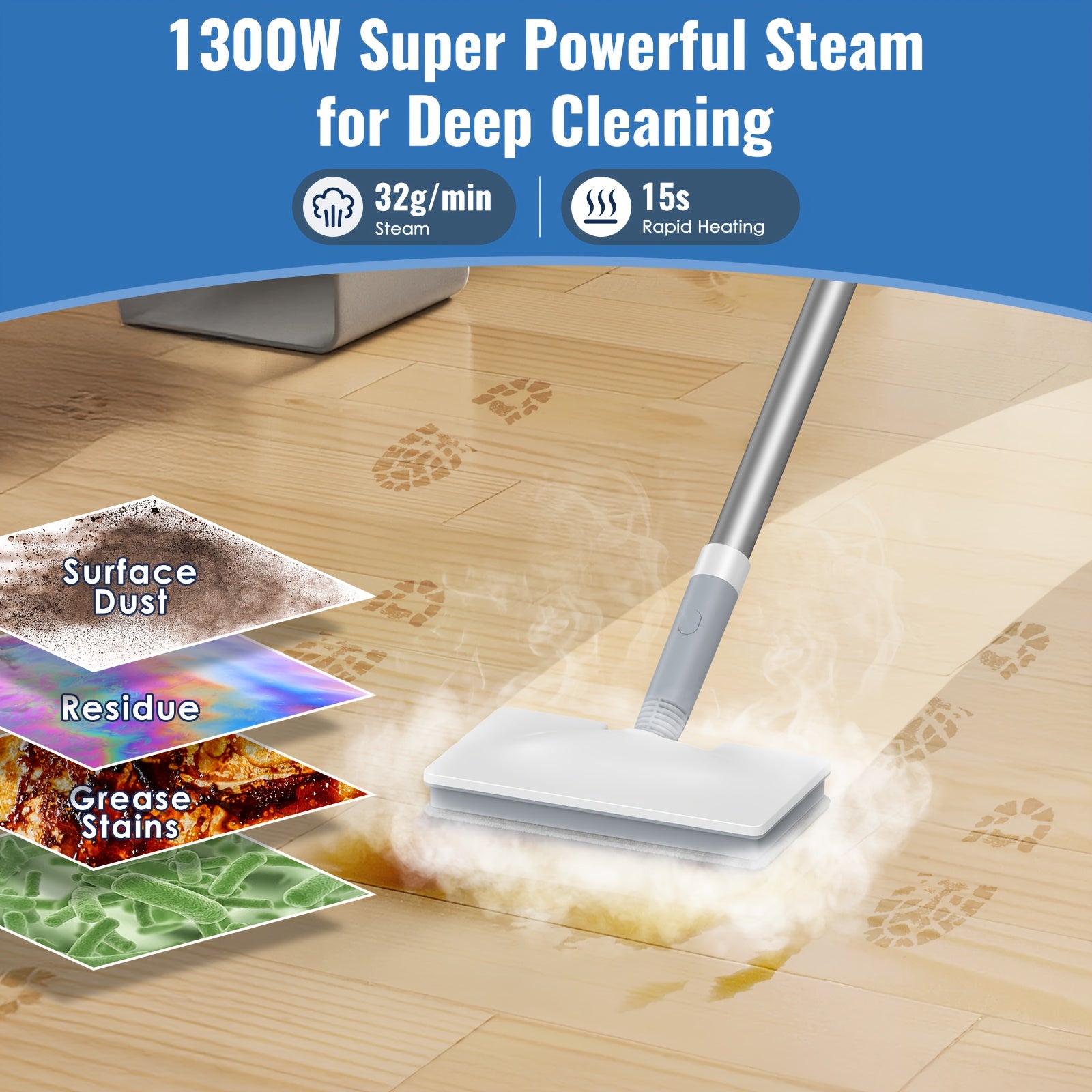 Steam Mop, Steam Cleaner, with Detachable Handheld Carpet Cleanerfor Home And Floor Cleaning, Dampfreiniger, 10-in-1 Multi-purpose Attachments & 2 Pads, Steam Cleaners for Home Use, Powerful Sofa Steamer, Tiles, Grout, Windows, Kitchen, Bath