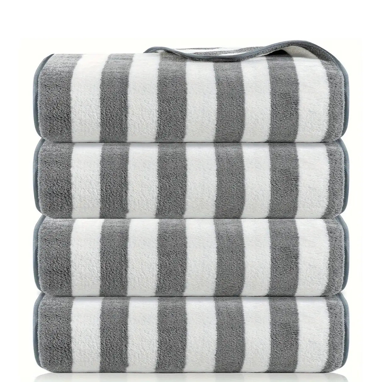 Set of 4 Oversized Striped Bath Towels in Blue And Gray, Made from Soft, Quick-Drying Microfiber That Is Highly Absorbent, Perfect for Use in The Shower, at The Pool, on The Beach, Or in The Bathroom