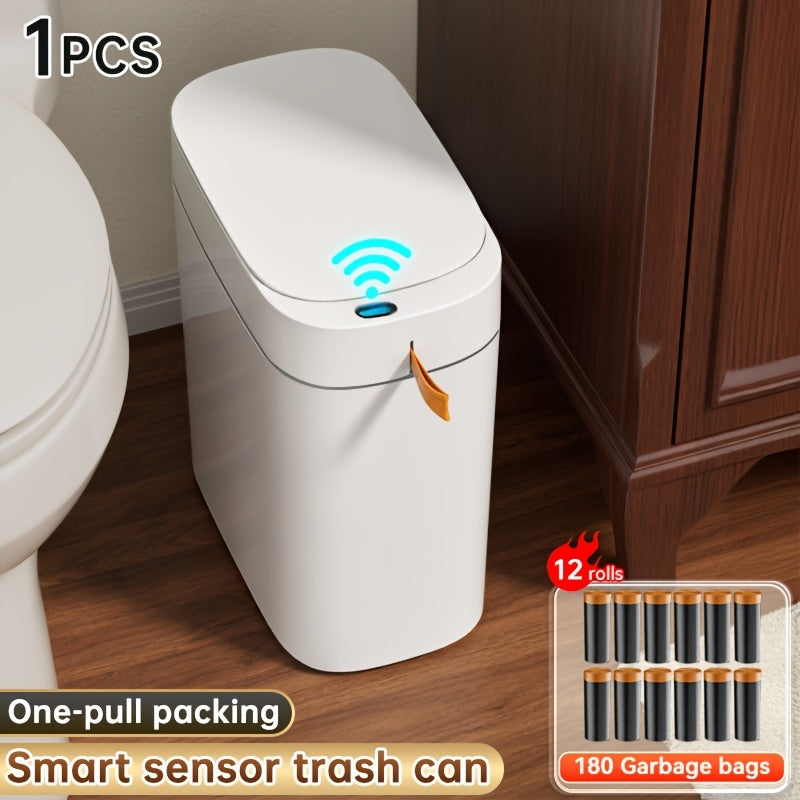 Intelligent Sensor Trash Can, Automatic Adsorption Of Garbage Bag, Large Capacity with Lid, Intelligent Sensor Opening Lid, for Bathroom Kitchen Living Room Bedroom Bathroom, Bathroom Decorations And Accessories, Send 12 Rolls Of 180 Garbage Bags