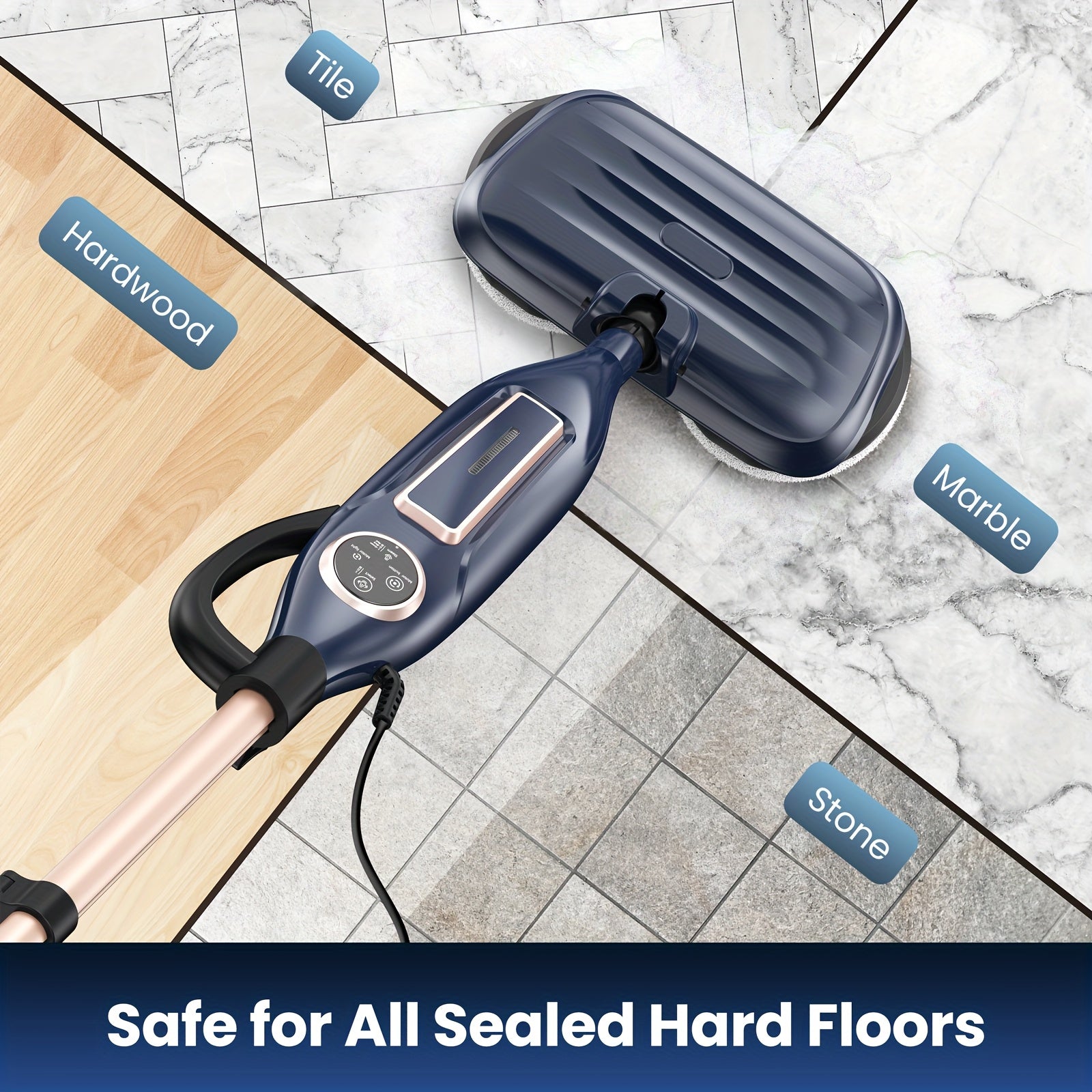 2025 VM6 Steam Mop with Rotating Spin Pads & Steam Blaster Technology - 10-in-1 Heavy-Duty Scrubbing Mop, 3 Steam Modes, LED Headlights, Washable Pads, Low\u002FMedium\u002FHigh Power for, Laminate, Floors - Plug-in (120V)