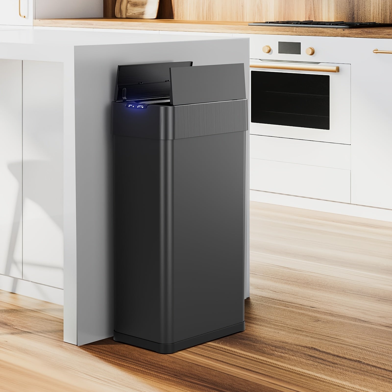 Automatic Trash Can, 16 Gallon Touchless Motion Sensor Trash Can With Double Wing Door, Smart Garbage Can With Soft-Close Lid, Bag Retainer Ring And Display Light, For Kitchen Accessories, Living Room Office ( 60L\u002F16 Gal)