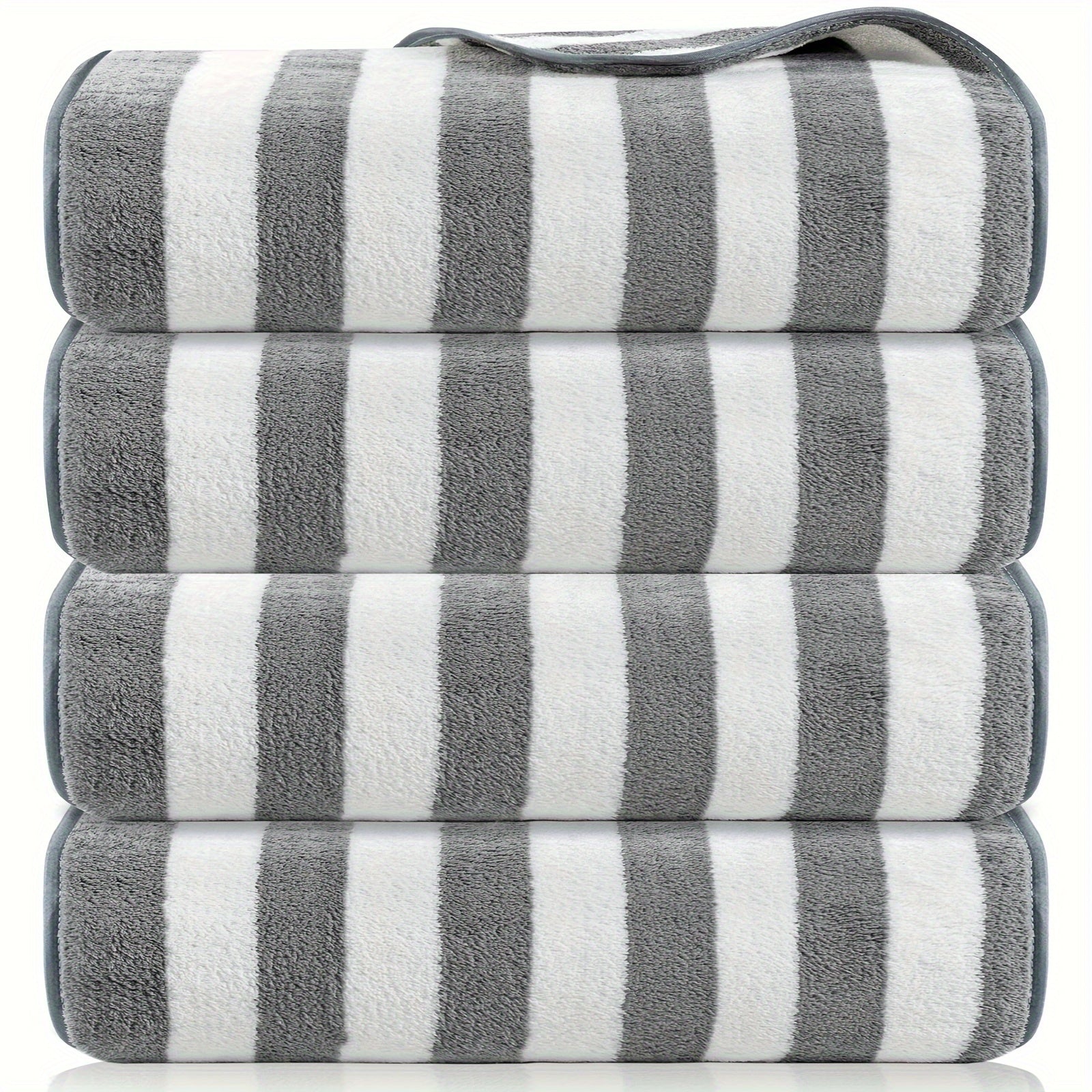 Set of 4 Oversized Striped Bath Towels in Blue And Gray, Made from Soft, Quick-Drying Microfiber That Is Highly Absorbent, Perfect for Use in The Shower, at The Pool, on The Beach, Or in The Bathroom