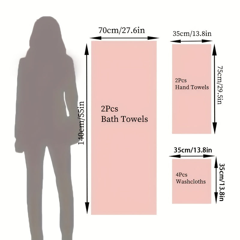 8pcs 100% Cotton Towel Set, Soft Quick-Dry Fluffy Bathroom Set, 400 Gsm, 2 Bath Towels+ 2 Hand Towels+ 4 Washcloths, All Seasons, Multiple Colors, Suitable for Hotels, Swimming, Gym, SPA