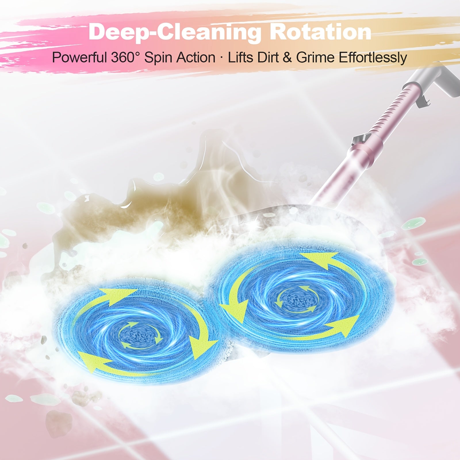 Steam Mop Cleaner, Suitable for Cleaning Floors, Hardwood, Tiles And Carpets. It Features Overheat Protection, High-Temperature Steam for Quick Drying, Comes with 2 Mop Pads, Has A Rotating Function
