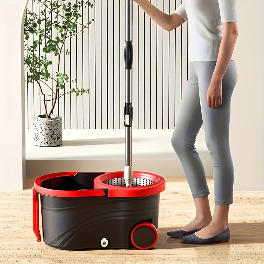 Rotating Mop with Wheels And Bucket, 360° Rotating Mop Bucket System with Roller, 3 Ultra-Fine Fiber Replacement Heads, Stainless Telescopic Handle for Floor Cleaning