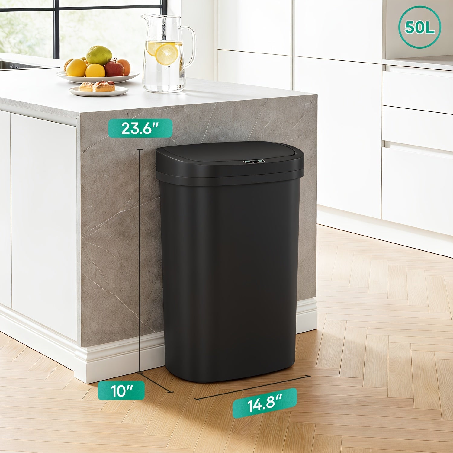 50L Touchless Motion Sensor Trash Bin for Kitchen, Office, Bedroom, And Living Room