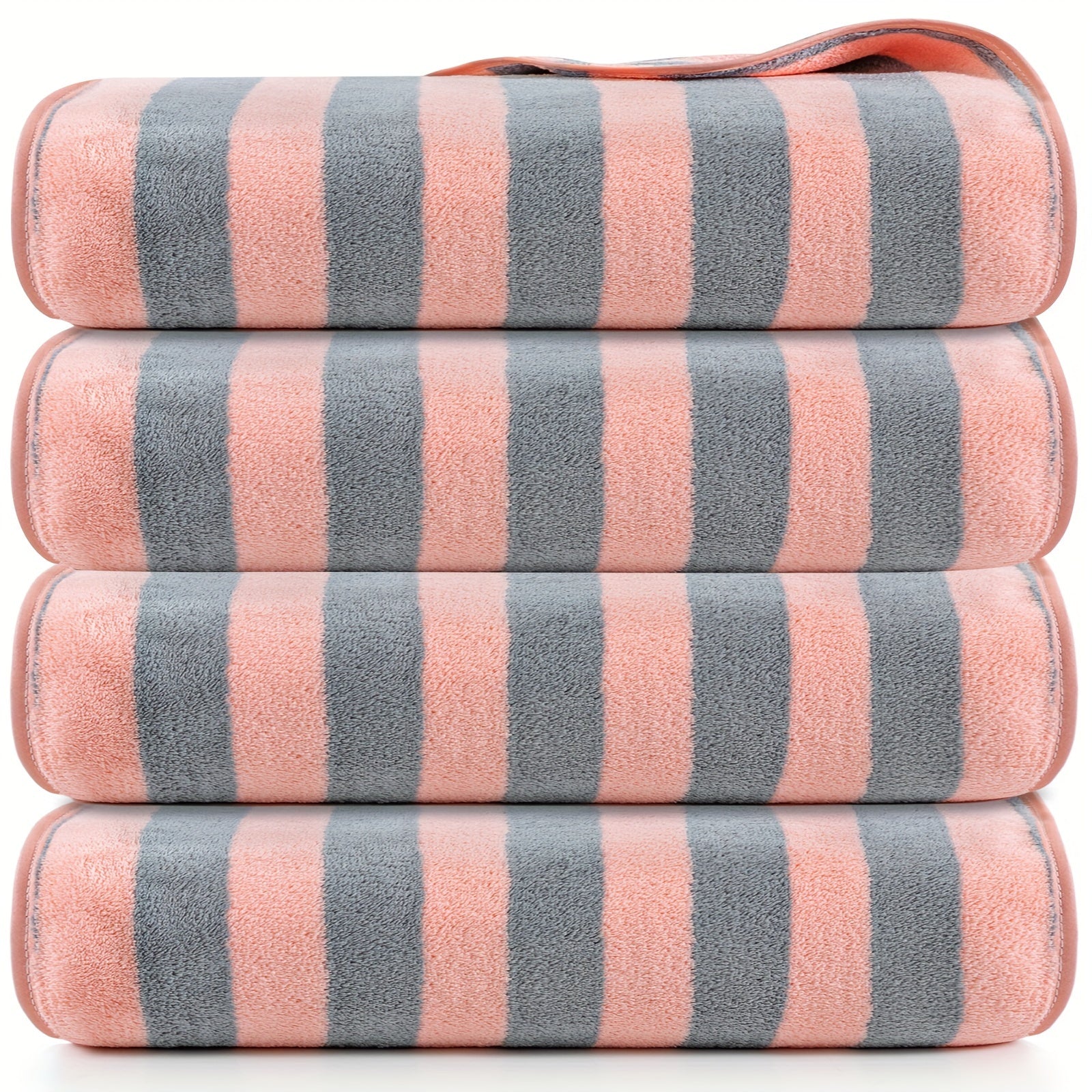 Set of 4 Oversized Striped Bath Towels in Blue And Gray, Made from Soft, Quick-Drying Microfiber That Is Highly Absorbent, Perfect for Use in The Shower, at The Pool, on The Beach, Or in The Bathroom