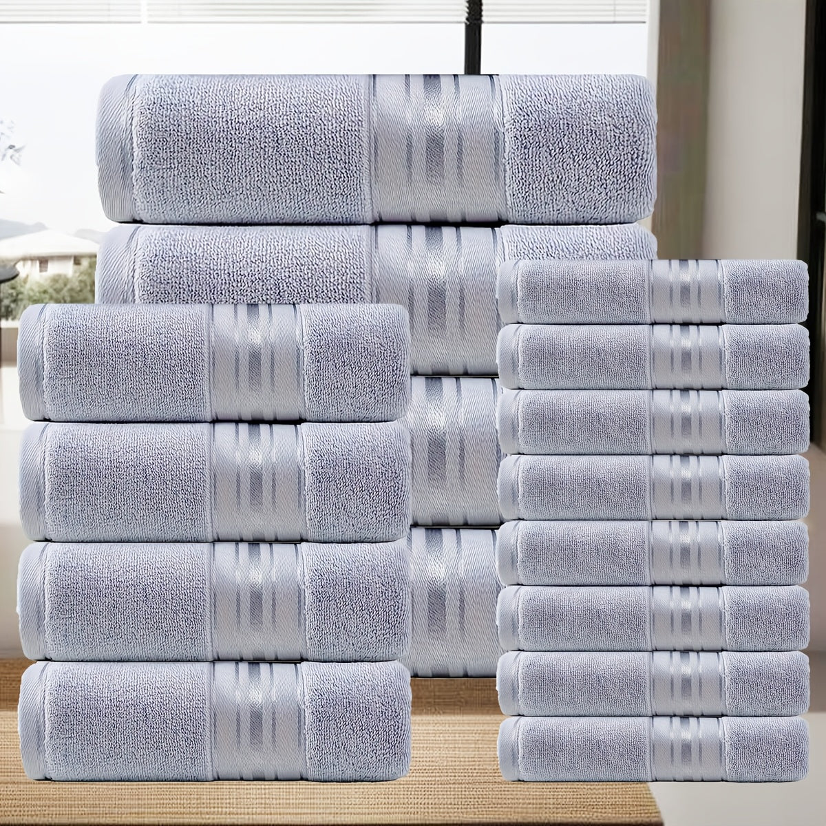 16 Pack Bath Towel Set, 8pcs Wash Cloths 4pcs Hand Towel 4pcs Bath Towel Highly Absorbent And Soft Feel Essential Washcloths for Bathroom, Spa, Gym