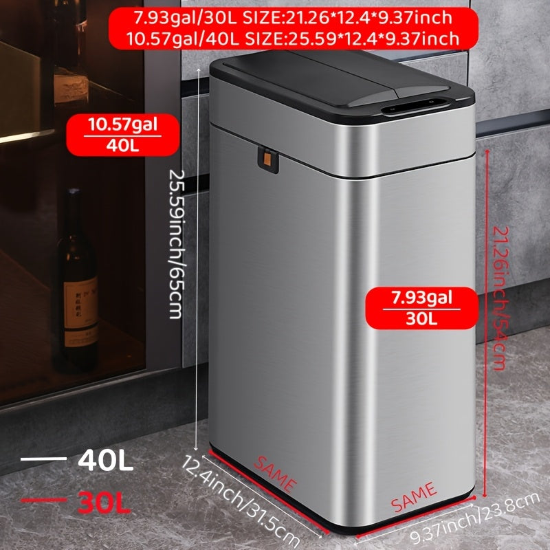 Intelligent Induction Garbage Can 9L\u002F30L\u002F40L Household Kitchen Garbage Can, Covered Garbage Can, Stainless Steel Garbage Can, Intelligent Garbage Can, Bidirectional Open Lid
