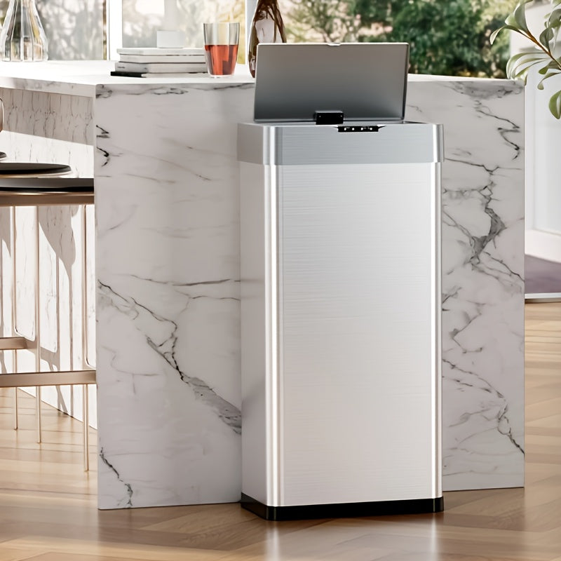 Automatic Trash Can, 16 Gallon Touchless Motion Sensor Trash Can With Double Wing Door, Smart Garbage Can With Soft-Close Lid, Bag Retainer Ring And Display Light, For Kitchen Accessories, Living Room Office ( 60L\u002F16 Gal)