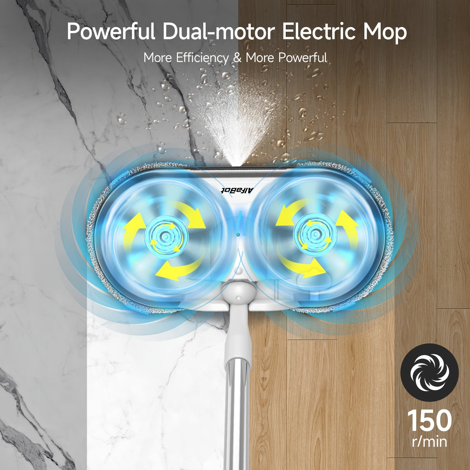 Spin Electric Mop with LED Headlight, 6.09oz Tank & 50 Min Runtime - Lightweight Floor Scrubber for Hardwood, Tile, Laminate Floors - Ergonomic Handle, Auto-Sprayer Function, One-Hand Operation, Home Cleaning Aid, Durable Abs Plastic, Apartment Dwellers