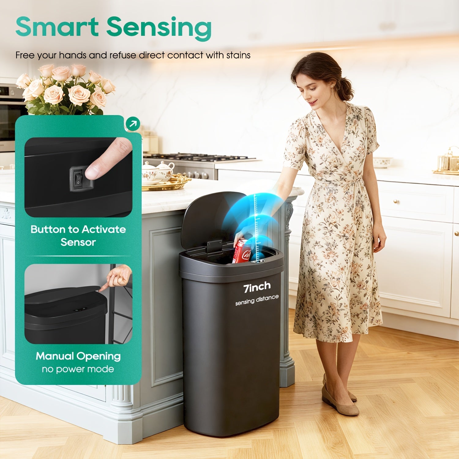 50L Touchless Motion Sensor Trash Bin for Kitchen, Office, Bedroom, And Living Room