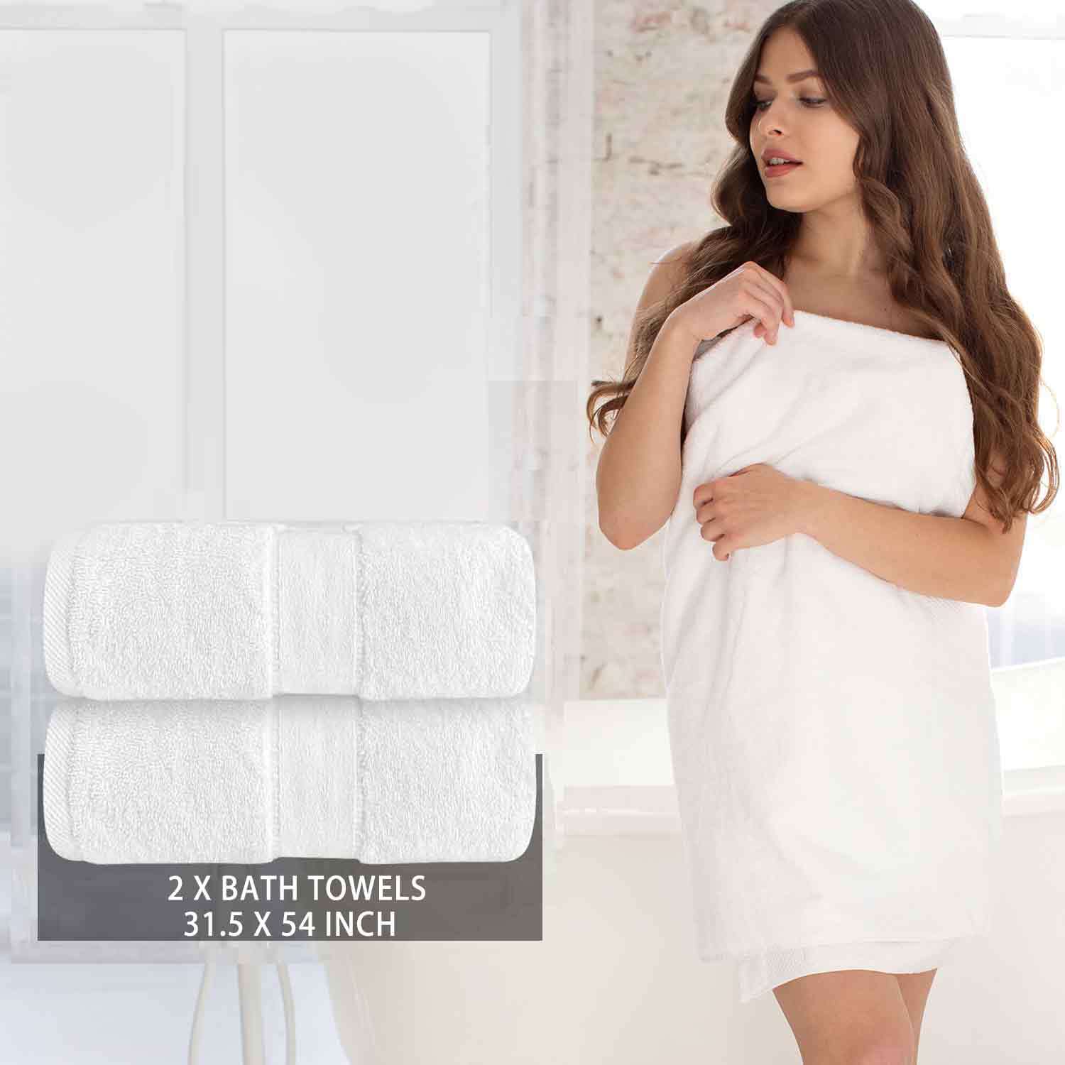 JML 8-Piece Extra Wide White Cotton Bath Towel Set - 600 GSM Extra Large & Highly Absorbent - Includes 2 Luxury Bath Towels (31.5”x54”), 2 Hand Towels (16”x30”), and 4 Washcloths (13”x13”) for Bathroom