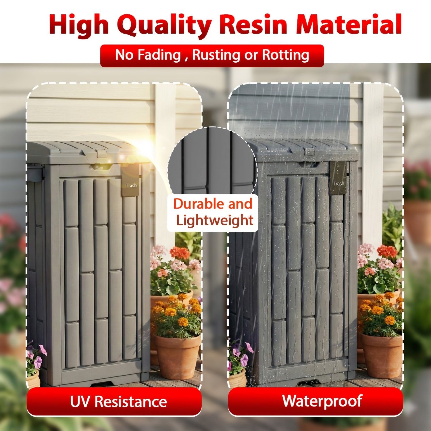 30\u002F60 Gallon Outdoor Trash Can with Lid - Waterproof PP Resin Heavy-Duty Suitable for Patio, Garden, Balcony Garbage Bin, Modern Modern Waste Can with Removable Tray, Plastic Bin for Backyard, Commercial\u002FResidential Use