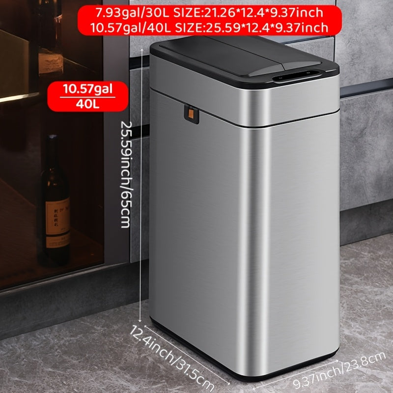Intelligent Induction Garbage Can 9L\u002F30L\u002F40L Household Kitchen Garbage Can, Covered Garbage Can, Stainless Steel Garbage Can, Intelligent Garbage Can, Bidirectional Open Lid
