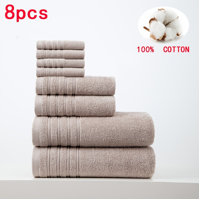 8pcs 100% Cotton Towel Set, Soft Quick-Dry Fluffy Bathroom Set, 400 Gsm, 2 Bath Towels+ 2 Hand Towels+ 4 Washcloths, All Seasons, Multiple Colors, Suitable for Hotels, Swimming, Gym, SPA