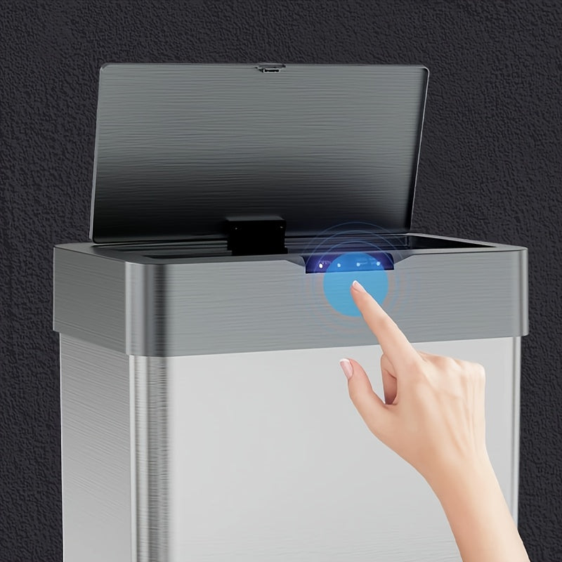 Automatic Trash Can, 16 Gallon Touchless Motion Sensor Trash Can With Double Wing Door, Smart Garbage Can With Soft-Close Lid, Bag Retainer Ring And Display Light, For Kitchen Accessories, Living Room Office ( 60L\u002F16 Gal)