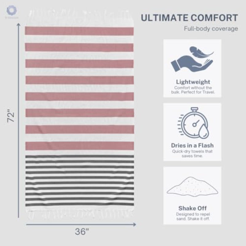 Turkish Beach Towel with Towels Oversized 36x72 Pool Absorbent Extra Large Quick Dry Sand Travel Towel Brick Noir 2 Pack