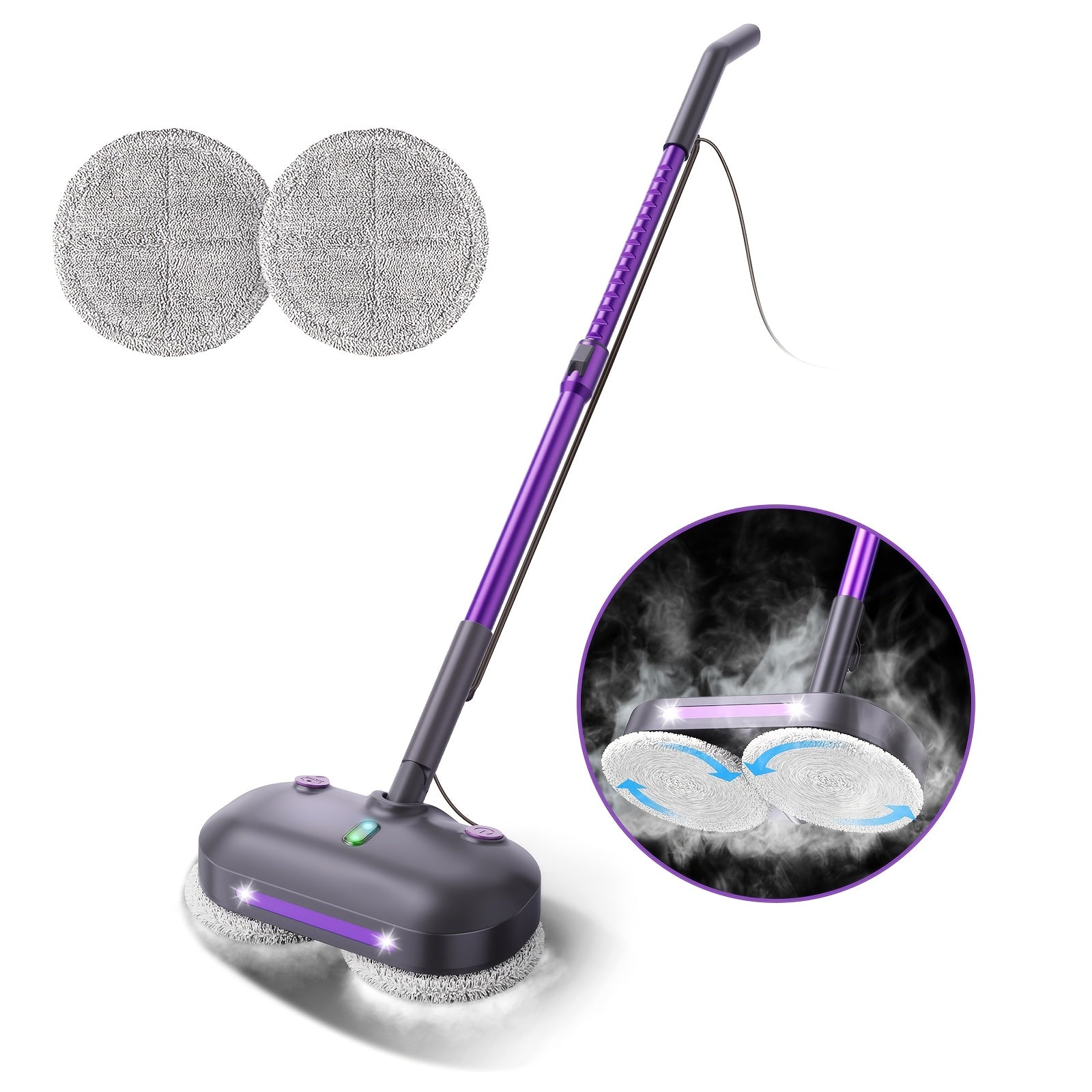 Steam Mop Cleaner, Suitable for Cleaning Floors, Hardwood, Tiles And Carpets. It Features Overheat Protection, High-Temperature Steam for Quick Drying, Comes with 2 Mop Pads, Has A Rotating Function