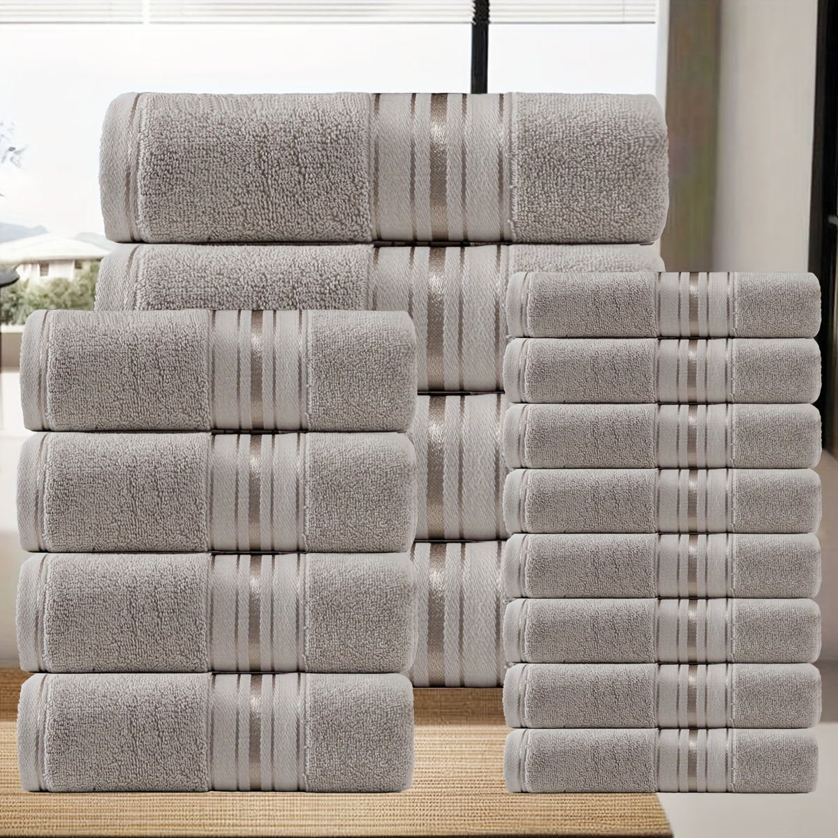 16 Pack Bath Towel Set, 8pcs Wash Cloths 4pcs Hand Towel 4pcs Bath Towel Highly Absorbent And Soft Feel Essential Washcloths for Bathroom, Spa, Gym