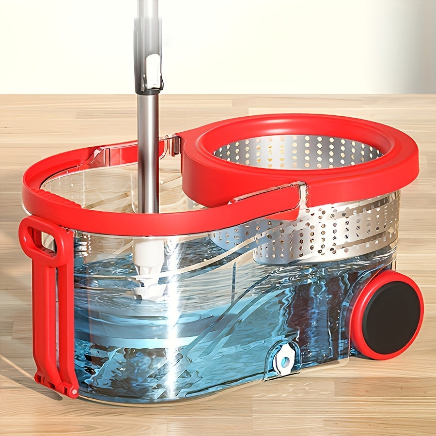 Rotating Mop with Wheels And Bucket, 360° Rotating Mop Bucket System with Roller, 3 Ultra-Fine Fiber Replacement Heads, Stainless Telescopic Handle for Floor Cleaning