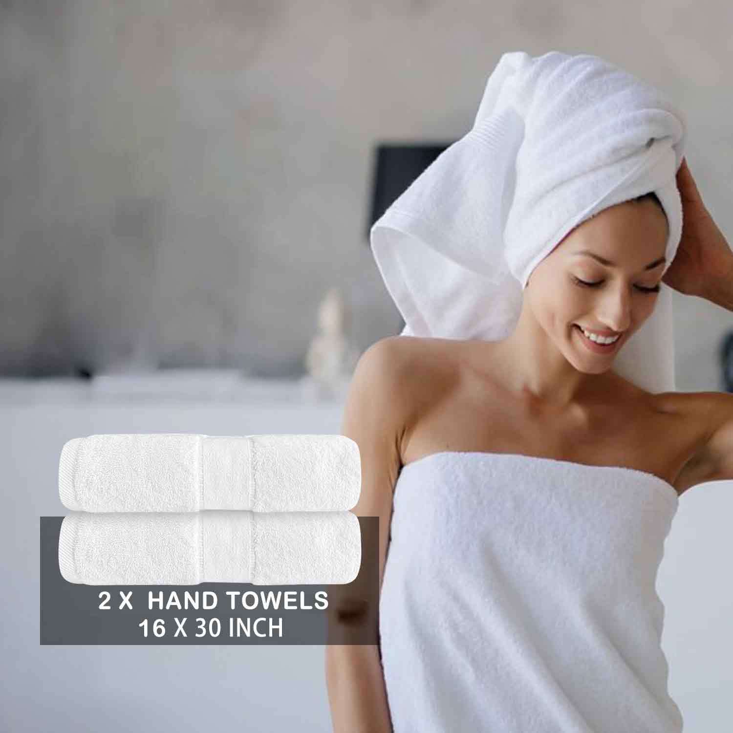 JML 8-Piece Extra Wide White Cotton Bath Towel Set - 600 GSM Extra Large & Highly Absorbent - Includes 2 Luxury Bath Towels (31.5”x54”), 2 Hand Towels (16”x30”), and 4 Washcloths (13”x13”) for Bathroom