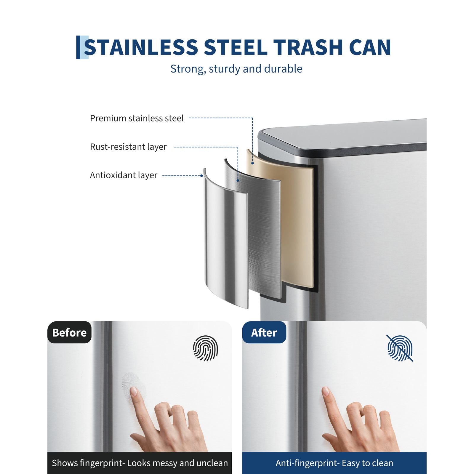 Steel I628 Step Trash Can, Modern Kitchen Waste Bin with Pedal, Odor-Control Household Garbage Can, Touch-Free Design