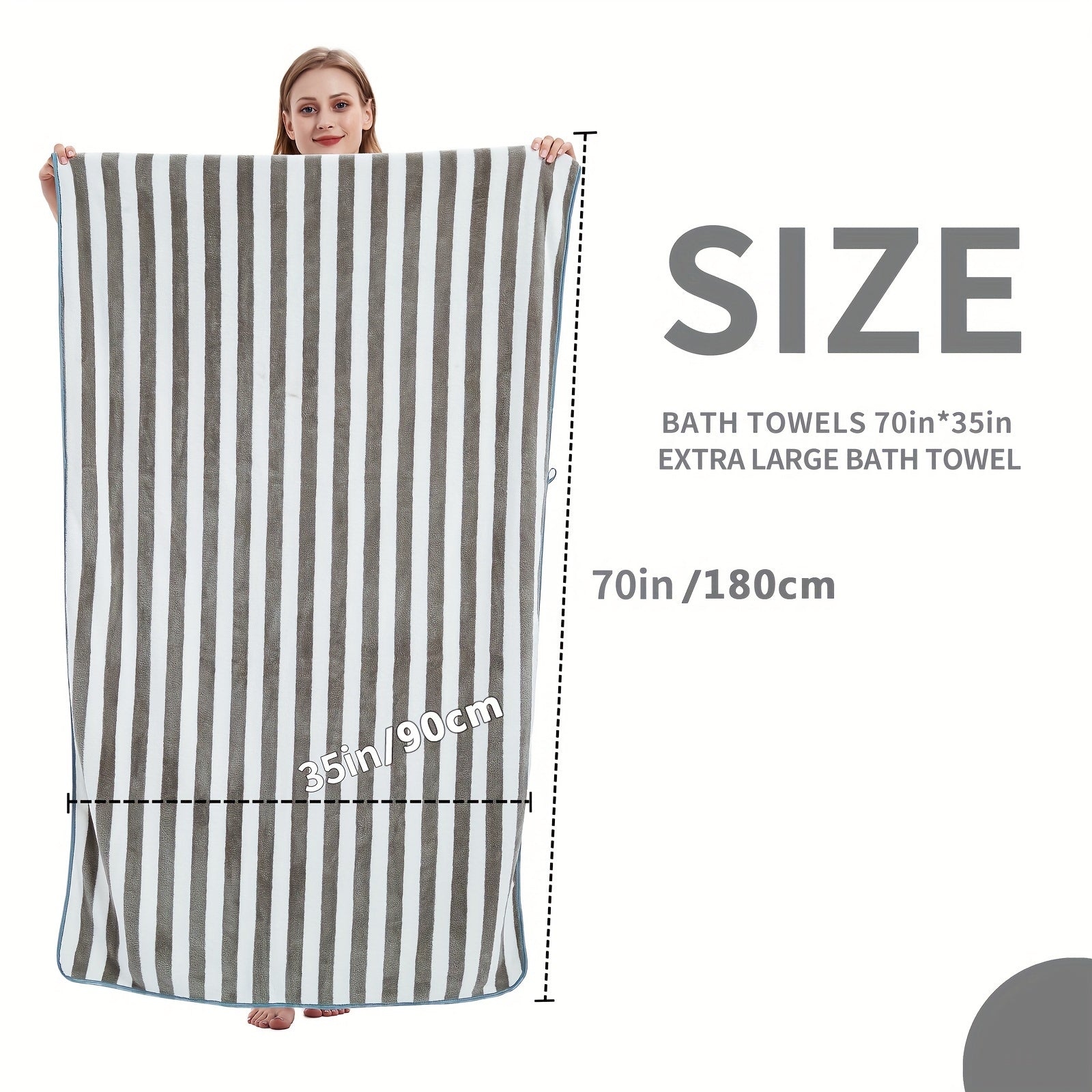 Set of 4 Oversized Striped Bath Towels in Blue And Gray, Made from Soft, Quick-Drying Microfiber That Is Highly Absorbent, Perfect for Use in The Shower, at The Pool, on The Beach, Or in The Bathroom