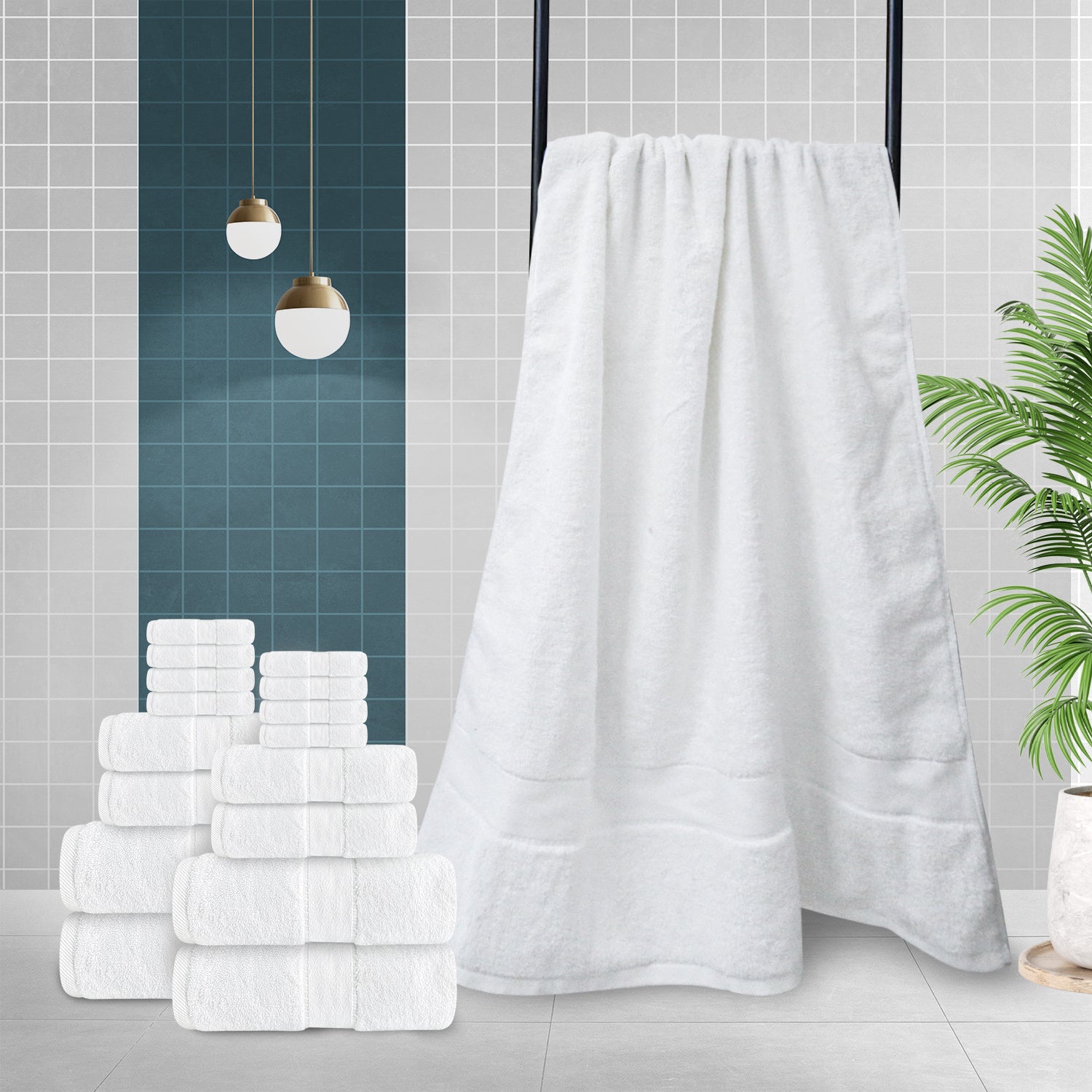 JML 8-Piece Extra Wide White Cotton Bath Towel Set - 600 GSM Extra Large & Highly Absorbent - Includes 2 Luxury Bath Towels (31.5”x54”), 2 Hand Towels (16”x30”), and 4 Washcloths (13”x13”) for Bathroom