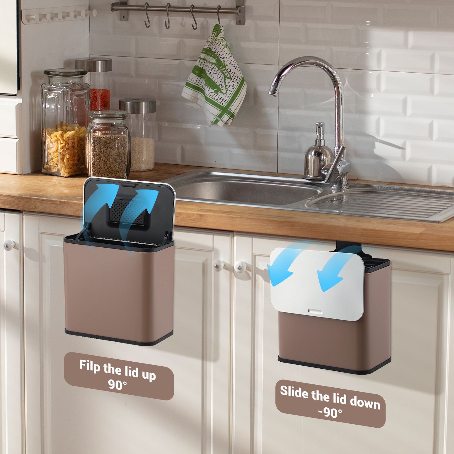 Durable Stainless Steel Kitchen Waste Bin Model A93L - Compact Size 25. 5 X 15. 5 X 24. 3.54inch, Perfect for Efficient Kitchen Waste Management