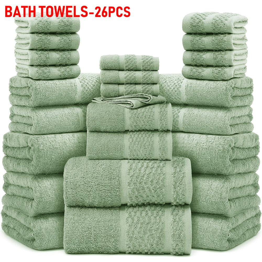 26pcs Bath Towel Set, 8pcs Bath Towels And 6pcs Hand Towels And 12pcs Washcloths, Solid Color, Cottoned Towels, Absorbent, Quick-Drying, Soft And Comfortable, Bathroom Supplies, Towels for Bathroom, Shower And Hotel