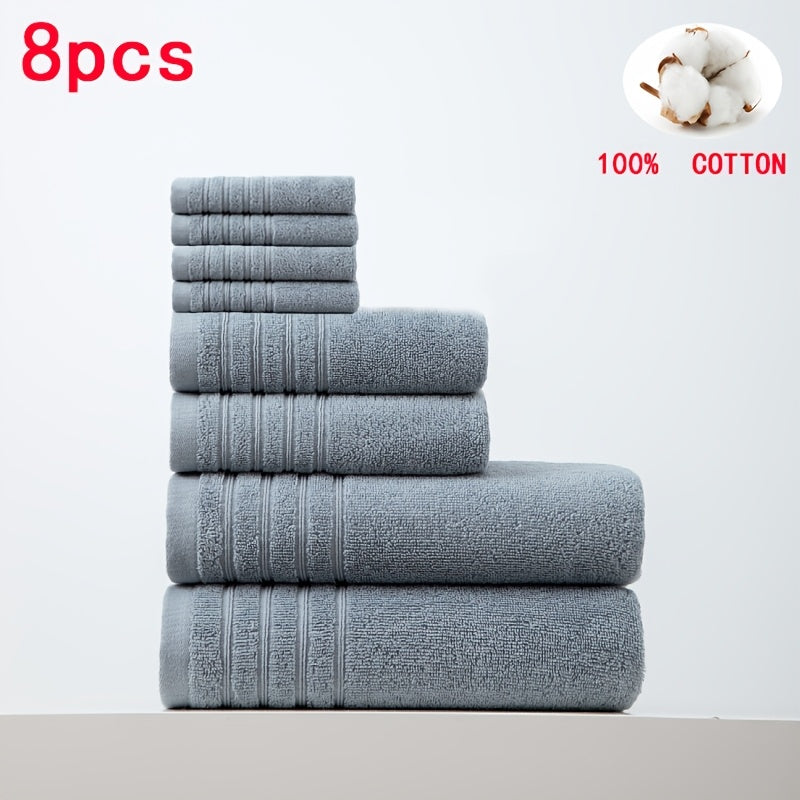 8pcs 100% Cotton Towel Set, Soft Quick-Dry Fluffy Bathroom Set, 400 Gsm, 2 Bath Towels+ 2 Hand Towels+ 4 Washcloths, All Seasons, Multiple Colors, Suitable for Hotels, Swimming, Gym, SPA