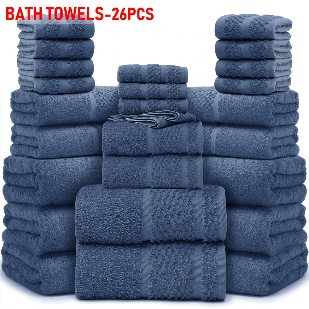 26pcs Bath Towel Set, 8pcs Bath Towels And 6pcs Hand Towels And 12pcs Washcloths, Solid Color, Cottoned Towels, Absorbent, Quick-Drying, Soft And Comfortable, Bathroom Supplies, Towels for Bathroom, Shower And Hotel