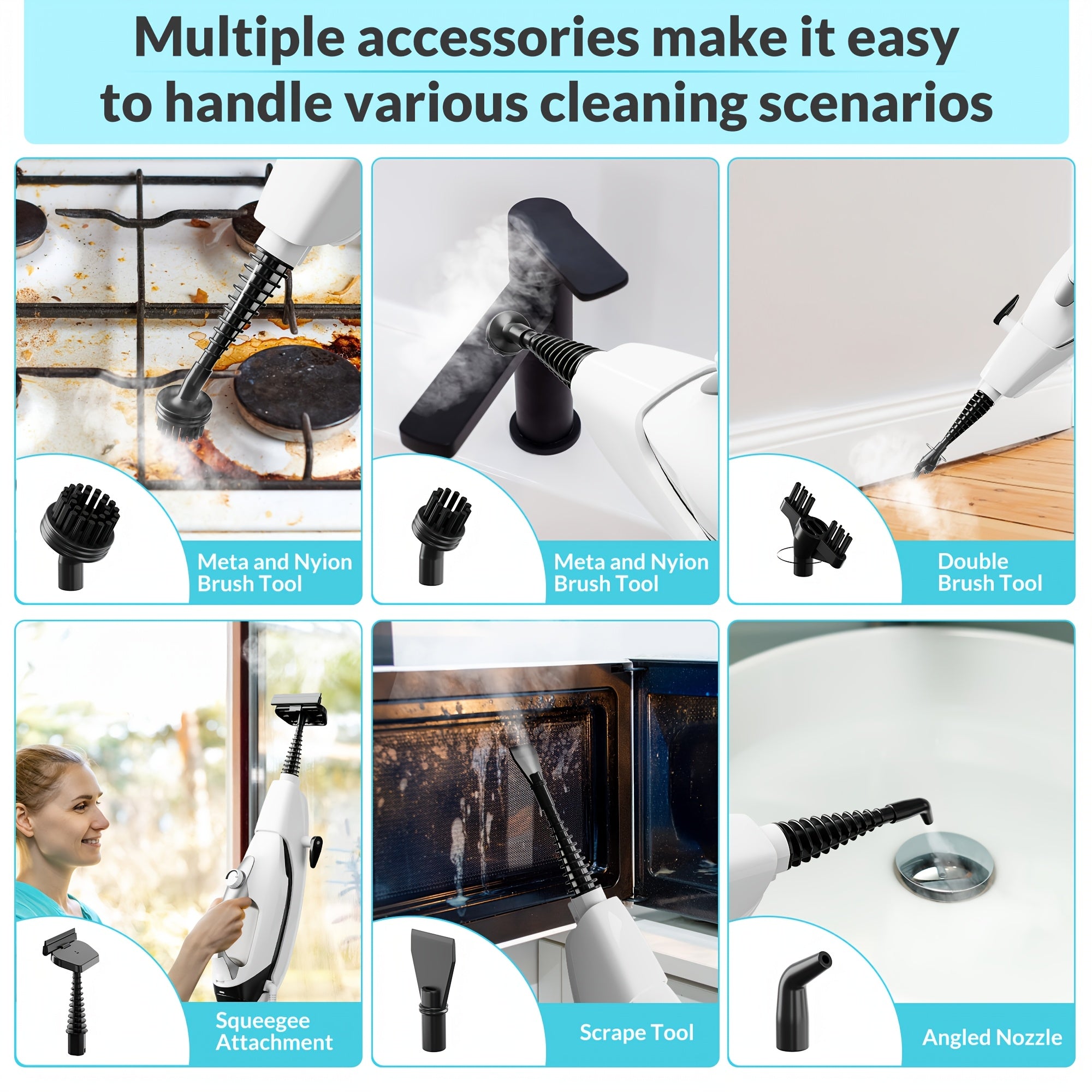 1550W Fast-Heat, 10-In-1 Multi-Surface Steam Mop with Detachable Handheld Steamer, Powerfresh Pet Scrubbing & Sanitizing Steam Mop, Practical 10pcs Accessory Set for Tiles, Grout, Carpets & Ovens, Foldable No-Tool Storage, 314.96Inch Cord