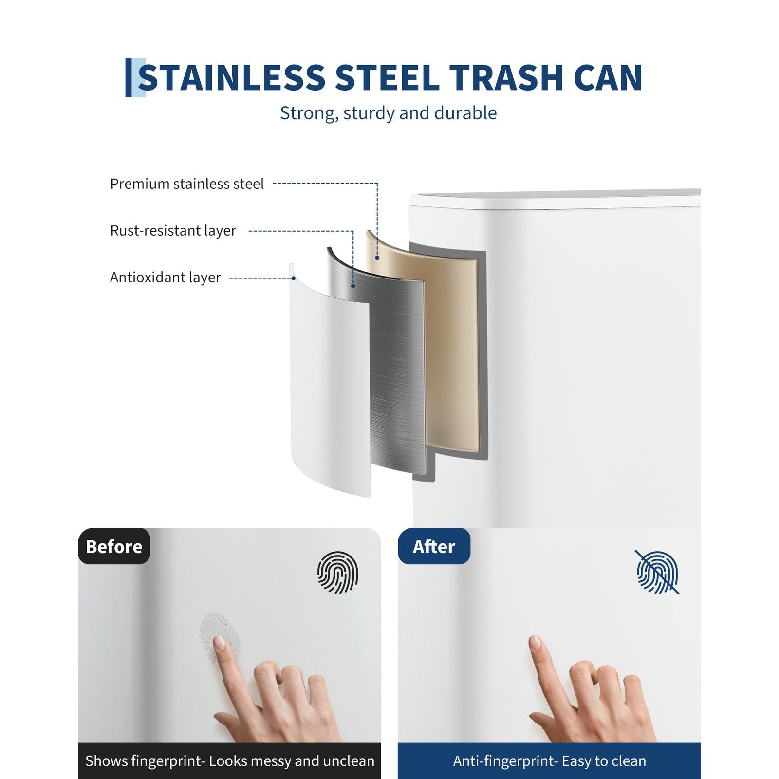 Steel I628 Step Trash Can, Modern Kitchen Waste Bin with Pedal, Odor-Control Household Garbage Can, Touch-Free Design