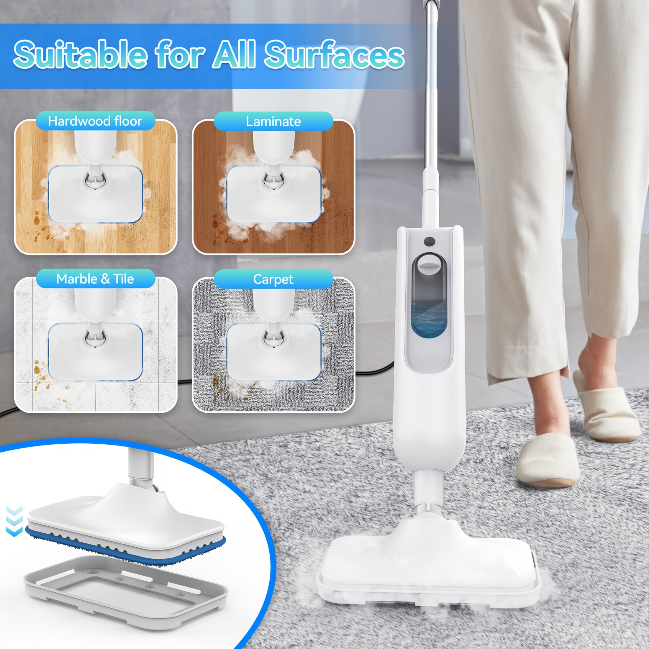 INSE 10-in-1 Multi-Function Steam Mop, A Powerful Steam Cleaner That Heats Up In 15 Seconds And Uses 100°C High-temperature Steam to Kill Germs And Dissolve Grease And Grime. Ideal for Use On Floors, In Kitchens, And In A Variety Of Other Settings.