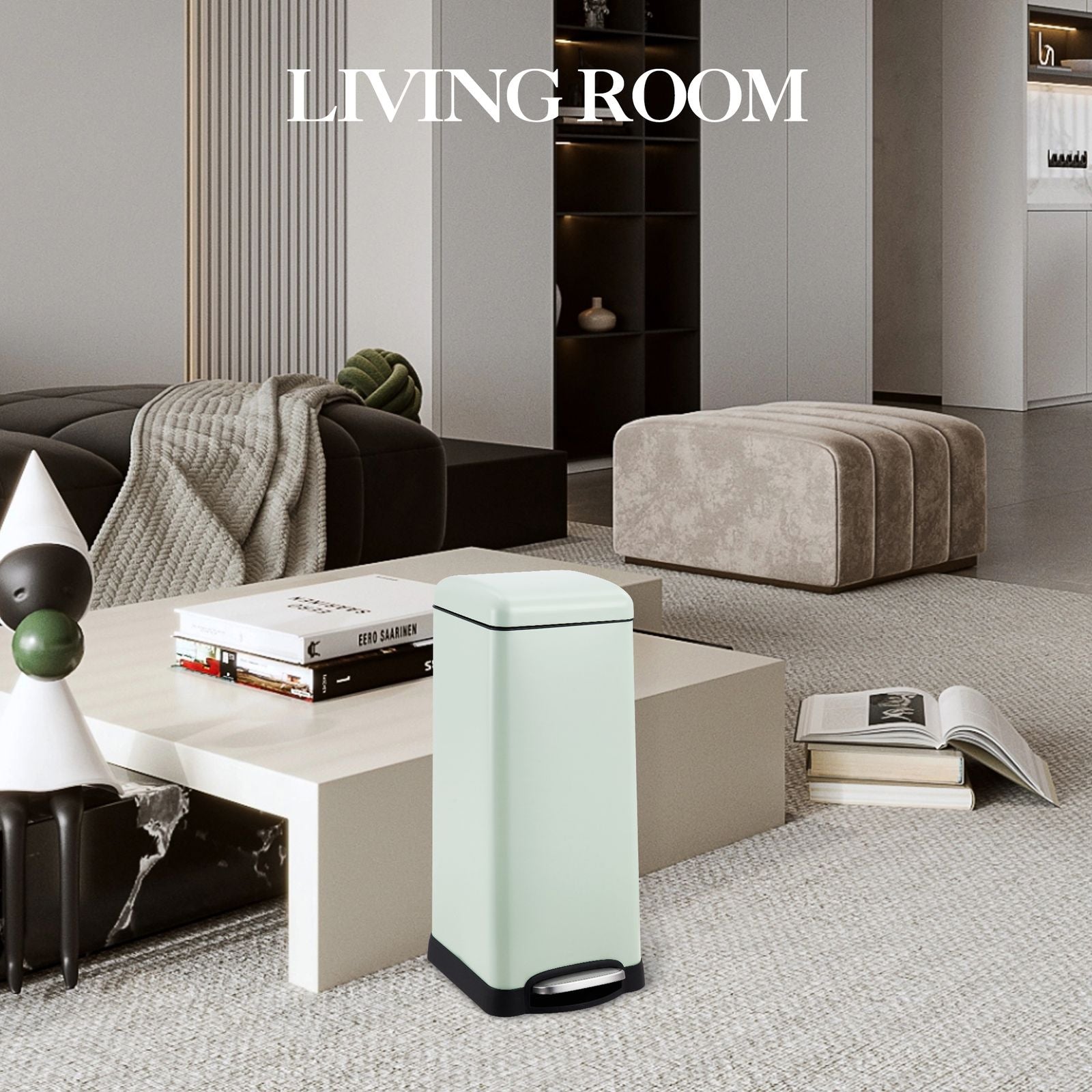 8 Gallon (30L) Stainless Steel Step Trash Can | Fingerprint Resistant End, Soft-Close Lid, Slim Minimalist Design for Kitchen, Laundry, Office - Green