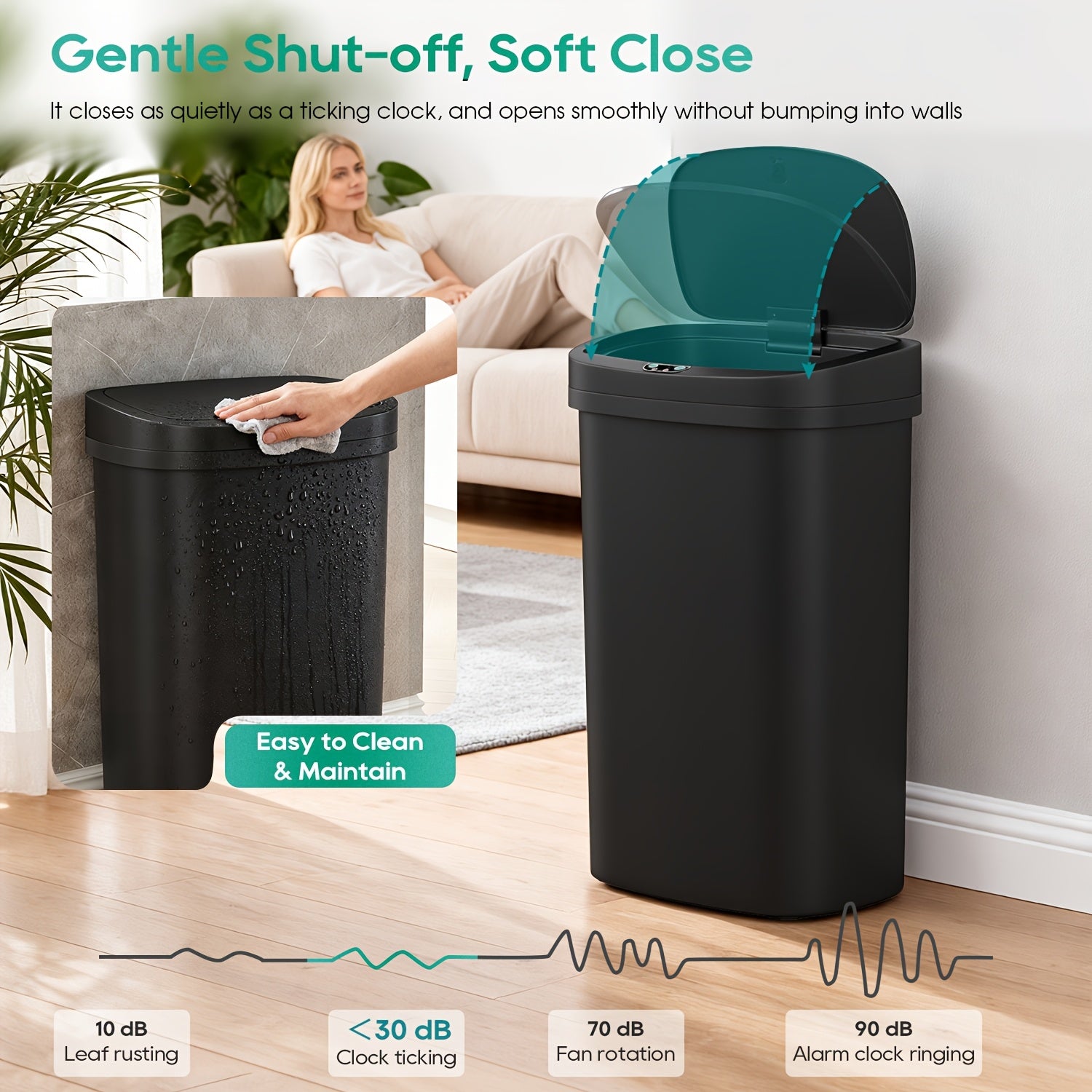 50L Touchless Motion Sensor Trash Bin for Kitchen, Office, Bedroom, And Living Room