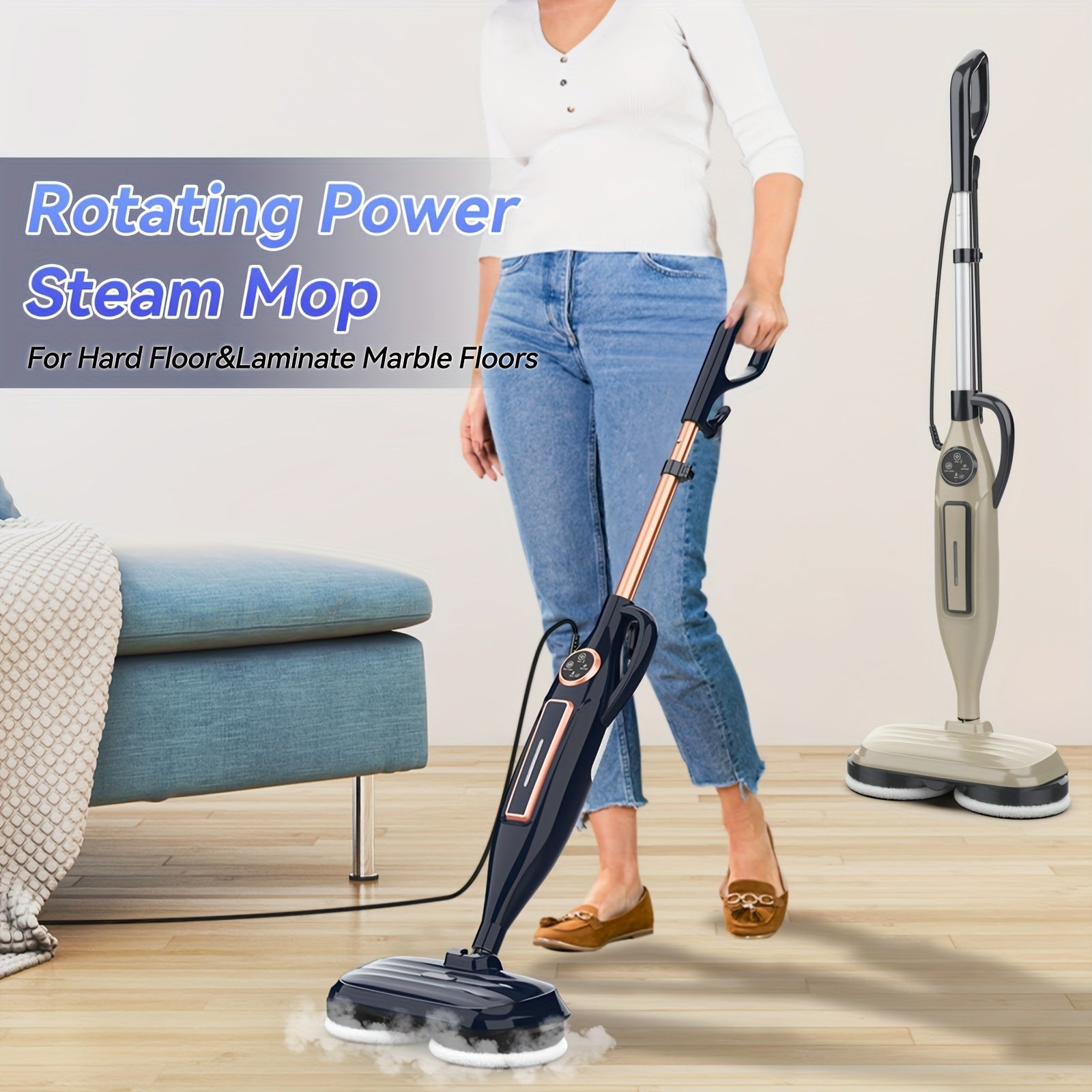 2025 VM6 Steam Mop with Rotating Spin Pads & Steam Blaster Technology - 10-in-1 Heavy-Duty Scrubbing Mop, 3 Steam Modes, LED Headlights, Washable Pads, Low\u002FMedium\u002FHigh Power for, Laminate, Floors - Plug-in (120V)