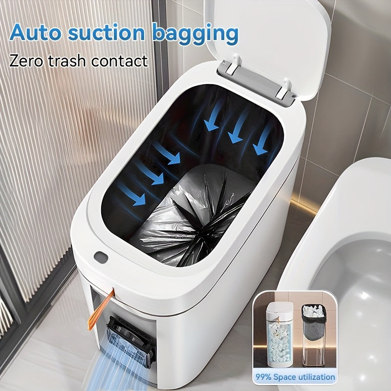 Intelligent Sensor Trash Can, Automatic Adsorption Of Garbage Bag, Large Capacity with Lid, Intelligent Sensor Opening Lid, for Bathroom Kitchen Living Room Bedroom Bathroom, Bathroom Decorations And Accessories, Send 12 Rolls Of 180 Garbage Bags