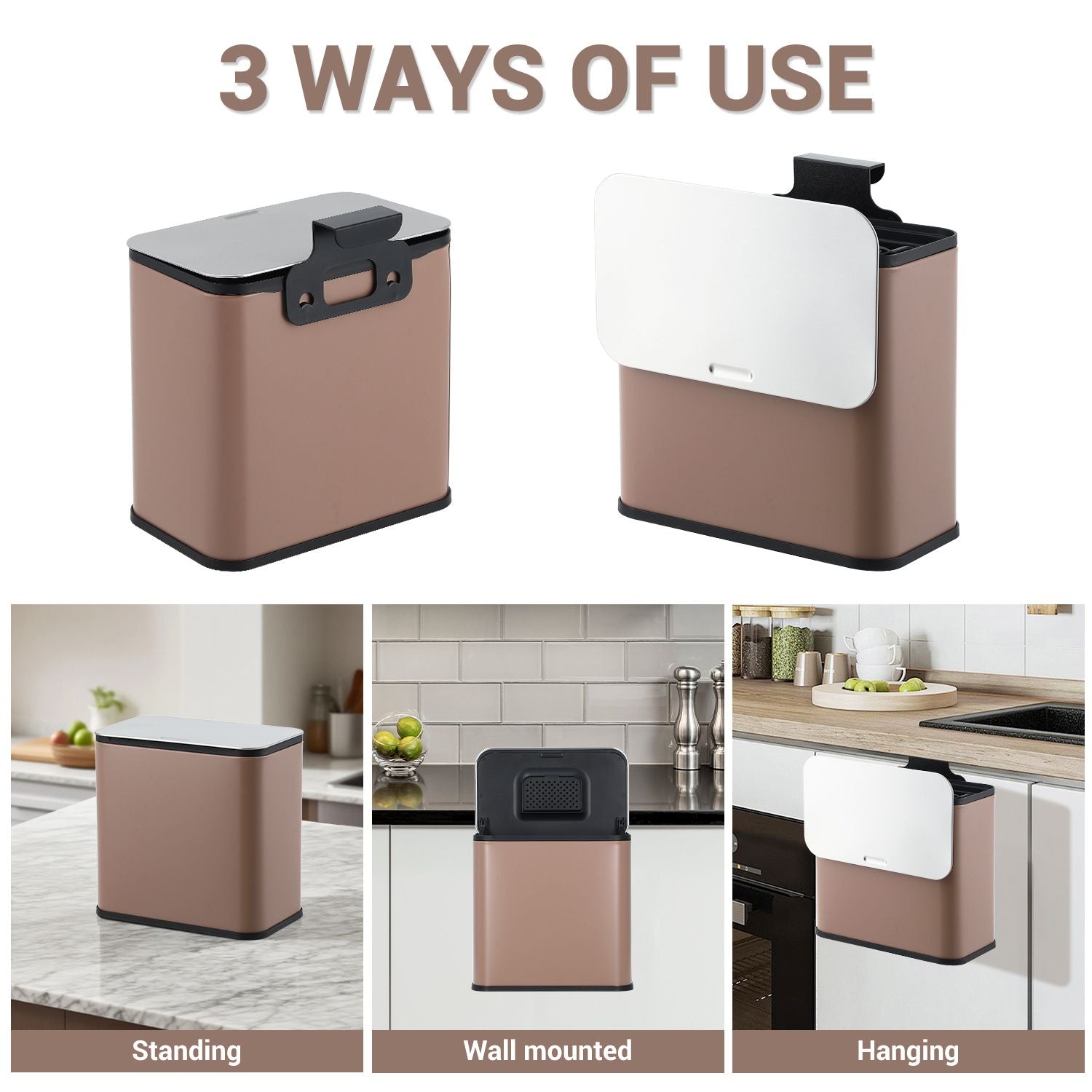 Durable Stainless Steel Kitchen Waste Bin Model A93L - Compact Size 25. 5 X 15. 5 X 24. 3.54inch, Perfect for Efficient Kitchen Waste Management