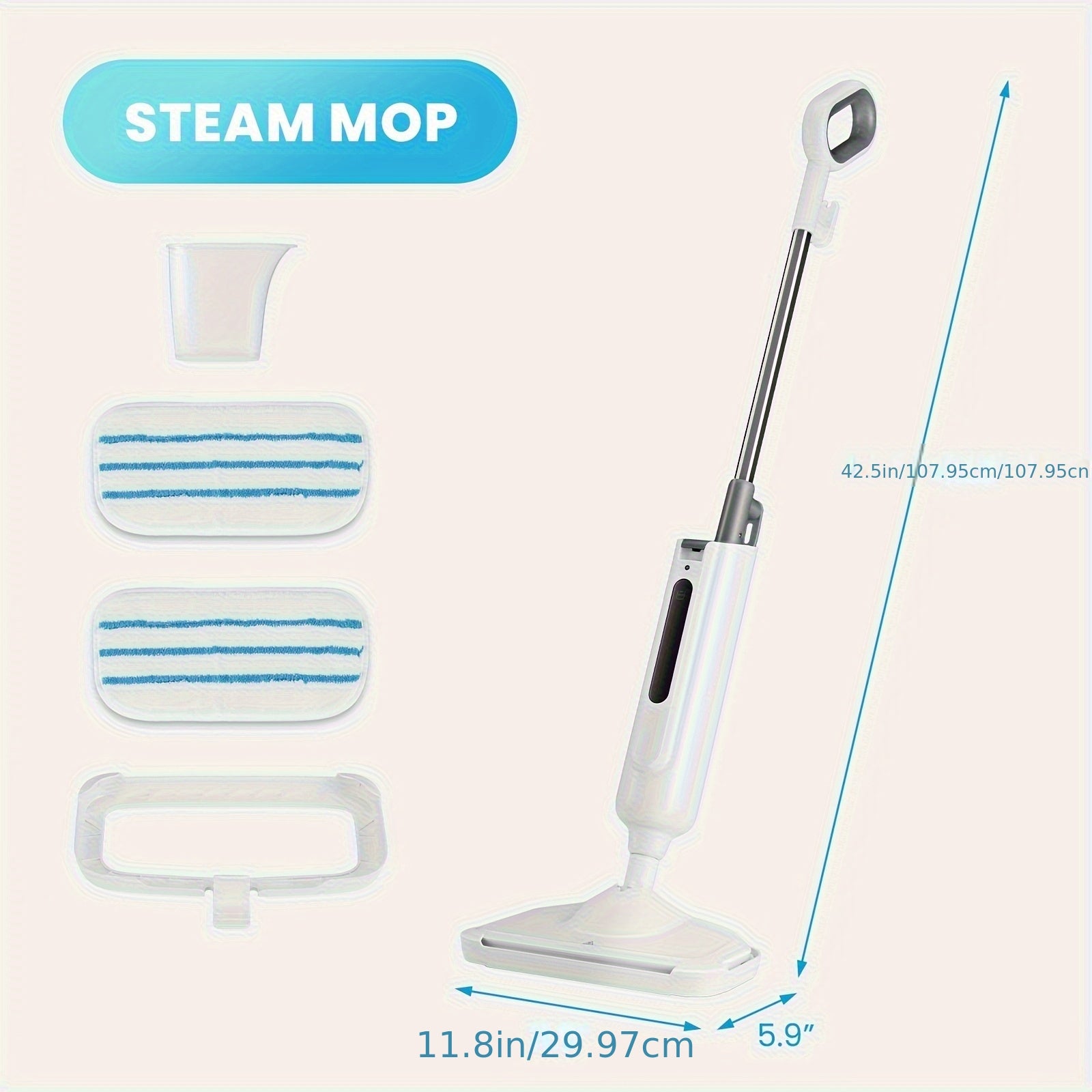 Steam Mop Cleaner For Floor Hardwood Tile Carpet Cleaning With Overheat Protection, Steamer High Temperature Quick-drying With 2pcs Mop Pads And 11.16oz Water Tank, Green Or Grey Colors