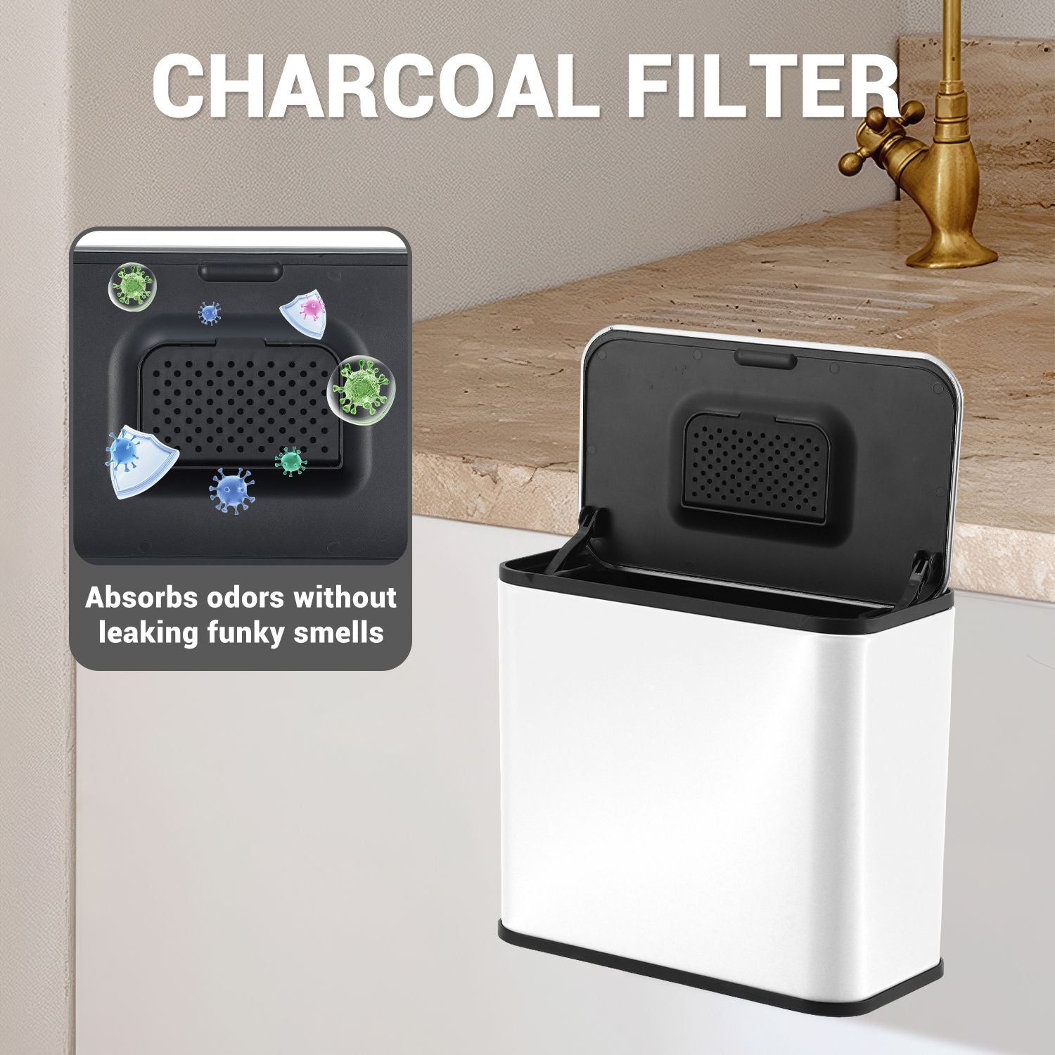 Durable Stainless Steel Kitchen Waste Bin Model A93L - Compact Size 25. 5 X 15. 5 X 24. 3.54inch, Perfect for Efficient Kitchen Waste Management