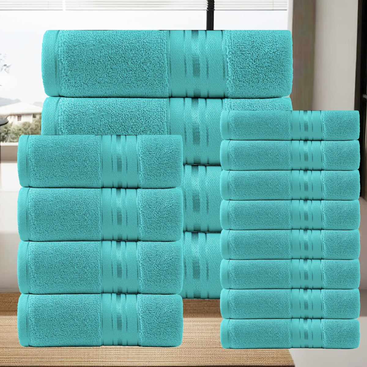 16 Pack Bath Towel Set, 8pcs Wash Cloths 4pcs Hand Towel 4pcs Bath Towel Highly Absorbent And Soft Feel Essential Washcloths for Bathroom, Spa, Gym