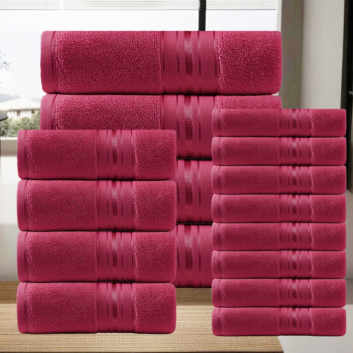 16 Pack Bath Towel Set, 8pcs Wash Cloths 4pcs Hand Towel 4pcs Bath Towel Highly Absorbent And Soft Feel Essential Washcloths for Bathroom, Spa, Gym