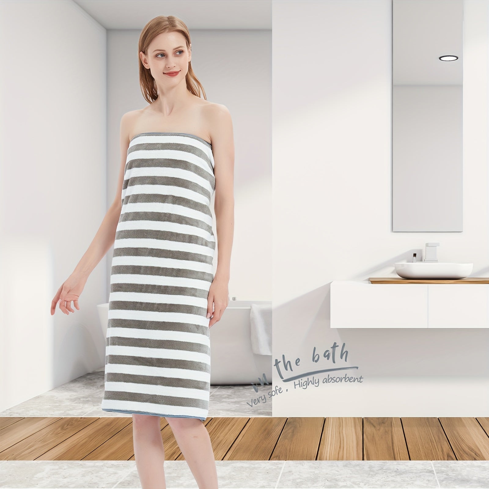 Set of 4 Oversized Striped Bath Towels in Blue And Gray, Made from Soft, Quick-Drying Microfiber That Is Highly Absorbent, Perfect for Use in The Shower, at The Pool, on The Beach, Or in The Bathroom