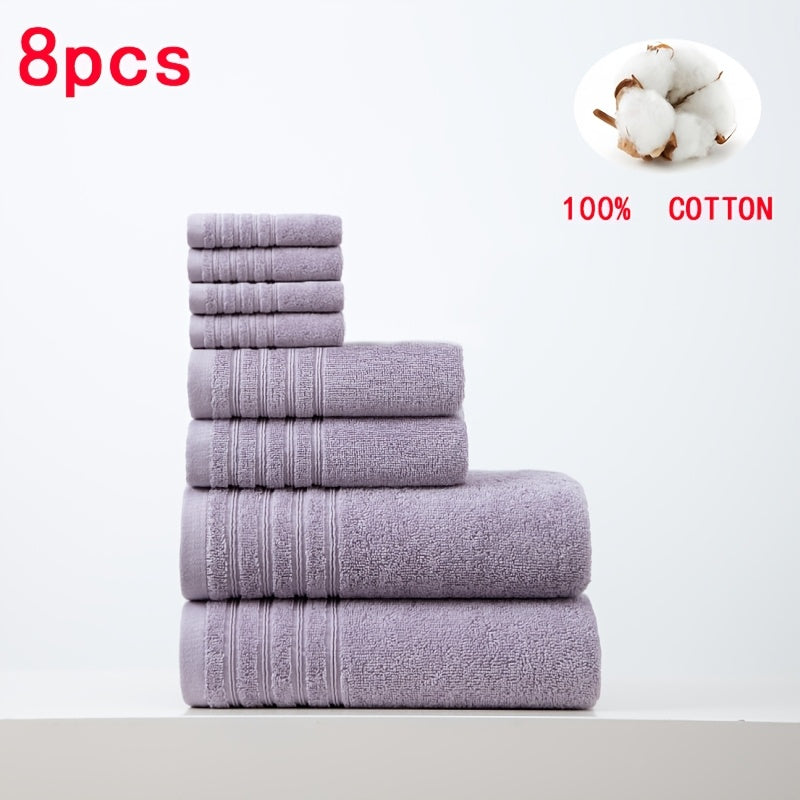 8pcs 100% Cotton Towel Set, Soft Quick-Dry Fluffy Bathroom Set, 400 Gsm, 2 Bath Towels+ 2 Hand Towels+ 4 Washcloths, All Seasons, Multiple Colors, Suitable for Hotels, Swimming, Gym, SPA