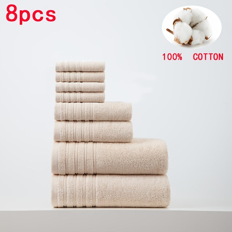 8pcs 100% Cotton Towel Set, Soft Quick-Dry Fluffy Bathroom Set, 400 Gsm, 2 Bath Towels+ 2 Hand Towels+ 4 Washcloths, All Seasons, Multiple Colors, Suitable for Hotels, Swimming, Gym, SPA