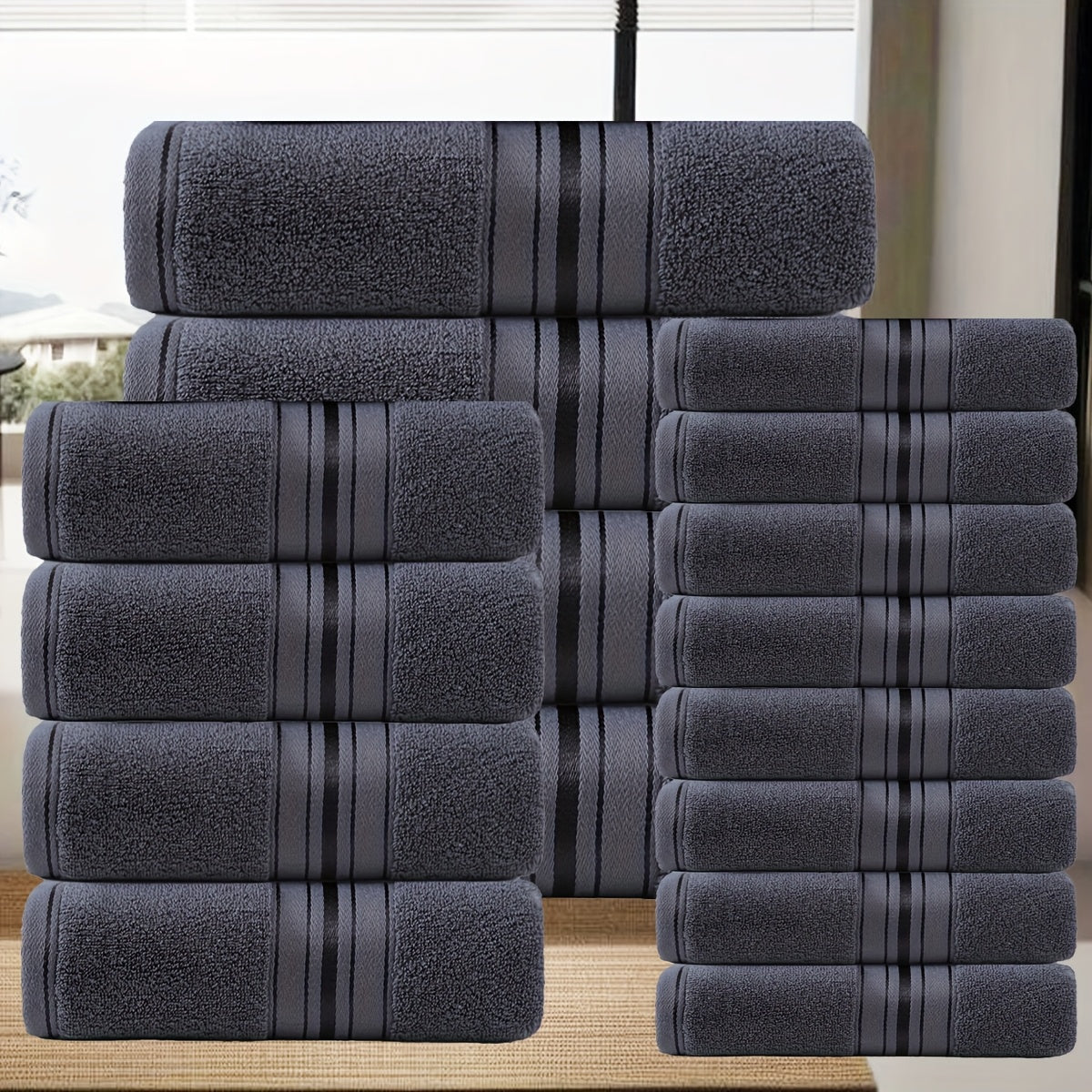 16 Pack Bath Towel Set, 8pcs Wash Cloths 4pcs Hand Towel 4pcs Bath Towel Highly Absorbent And Soft Feel Essential Washcloths for Bathroom, Spa, Gym