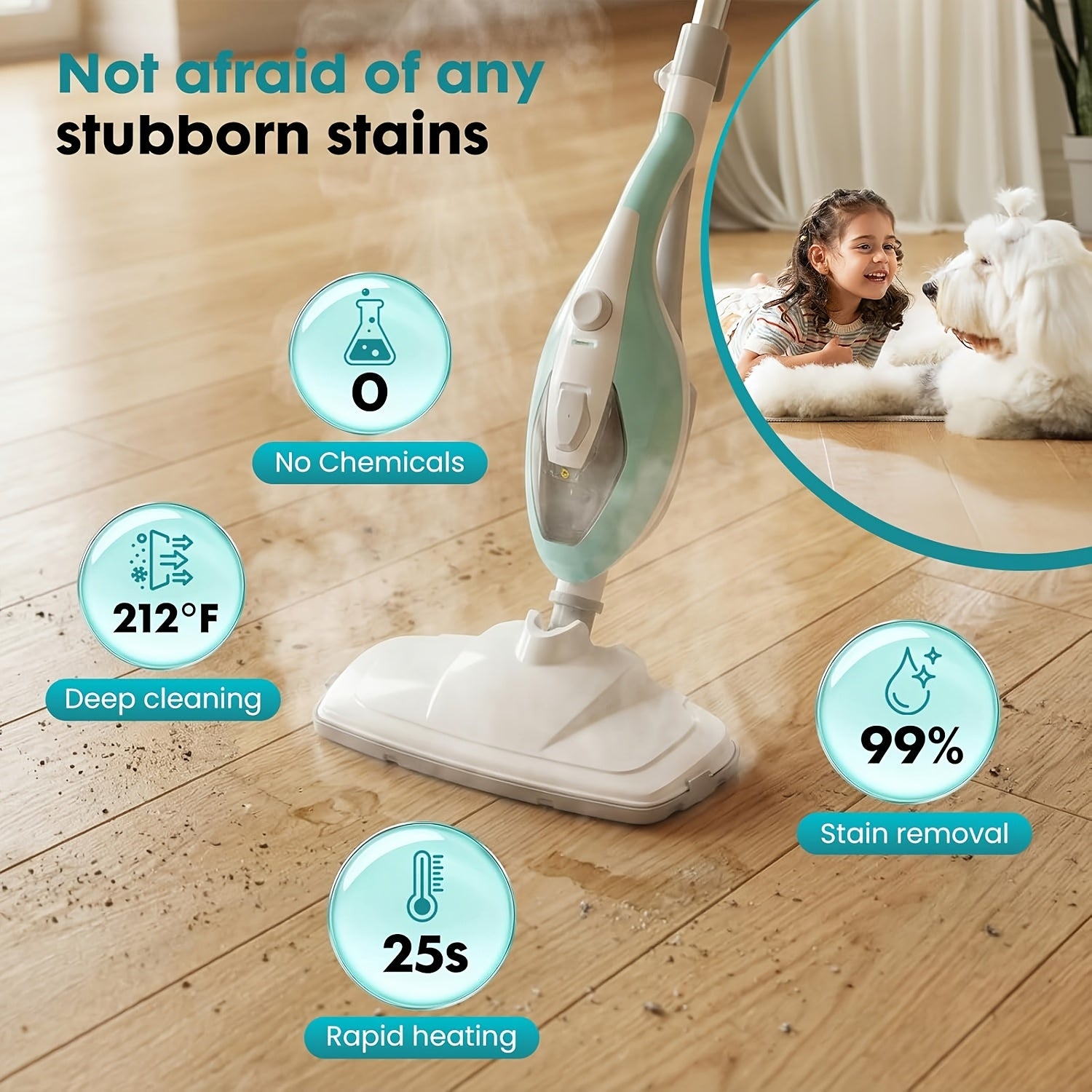 10-in-1 Steam Mop, 1300W Detachable Handheld Steam Cleaner for Floor Cleaning, 16ft Cord, 2 Washable Pads, Multi-Surface Floor Steam Cleaner for Hardwood, Tile, Laminate & Carpets